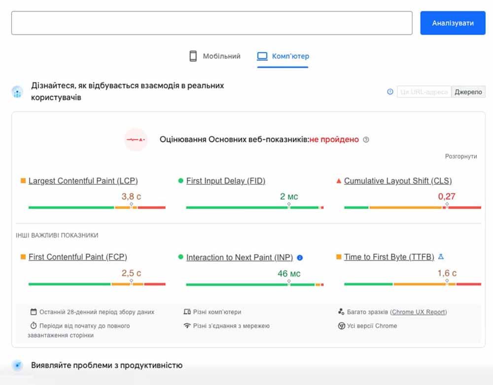анализ скорости работы сайта