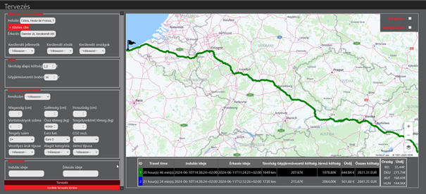 Útvonal, útdíj, távolság alapú és idő alapú tervező