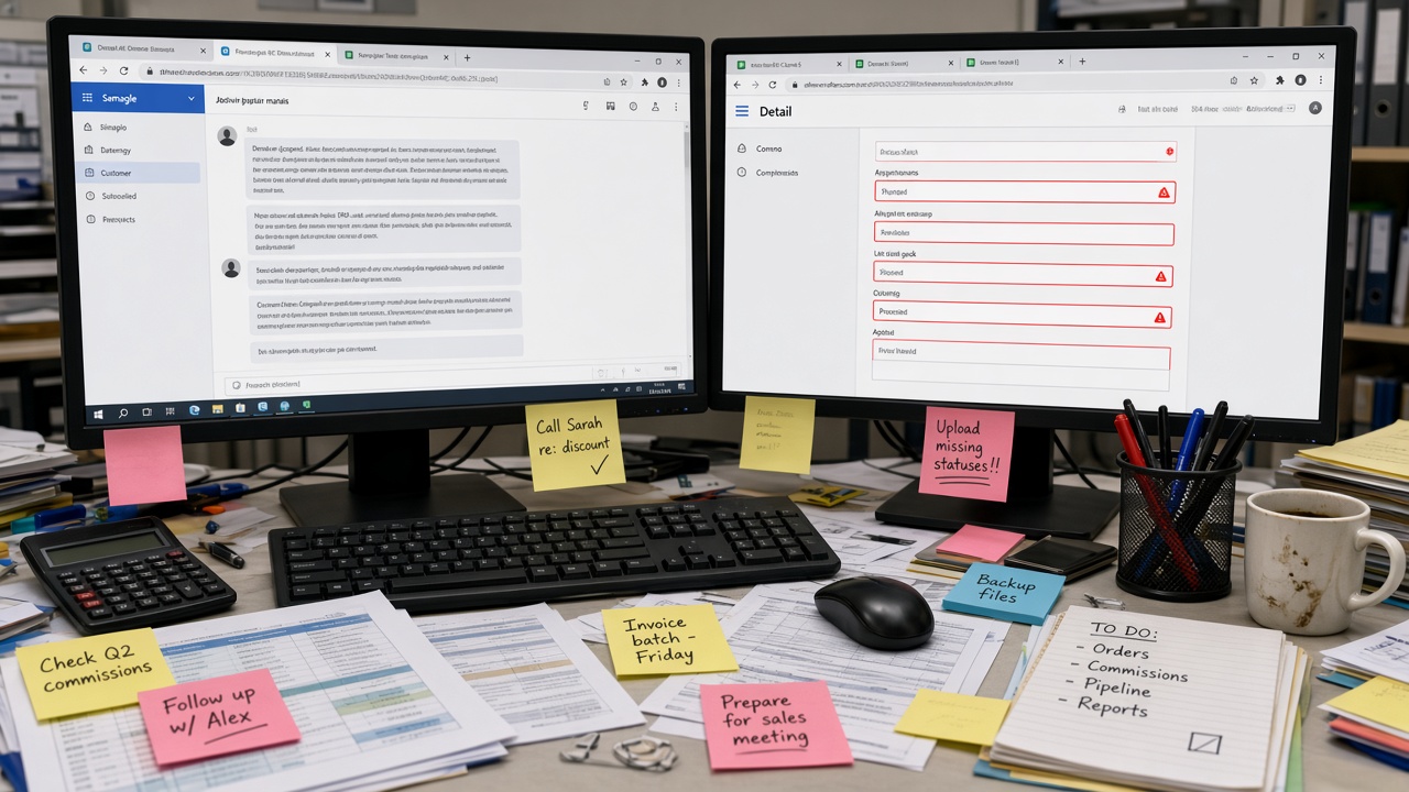 Before: browser tabs with ChatGPT and empty CRM deal fields