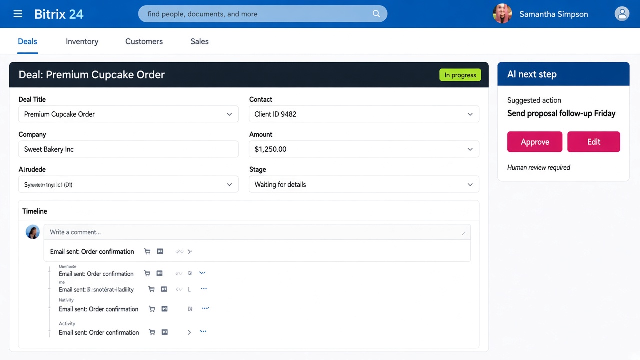 Deal card widget with AI suggested next step and approve button